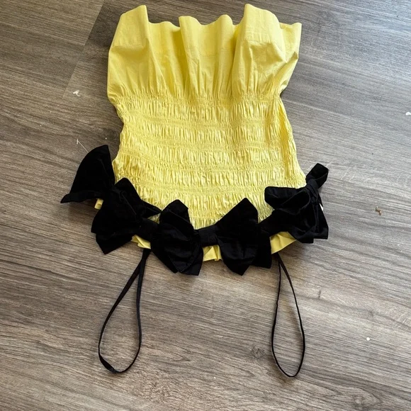 NWOT Damson Madder YELLOW BEA BOW RUCHED TOP Size 8/4US - Picture 4 of 9